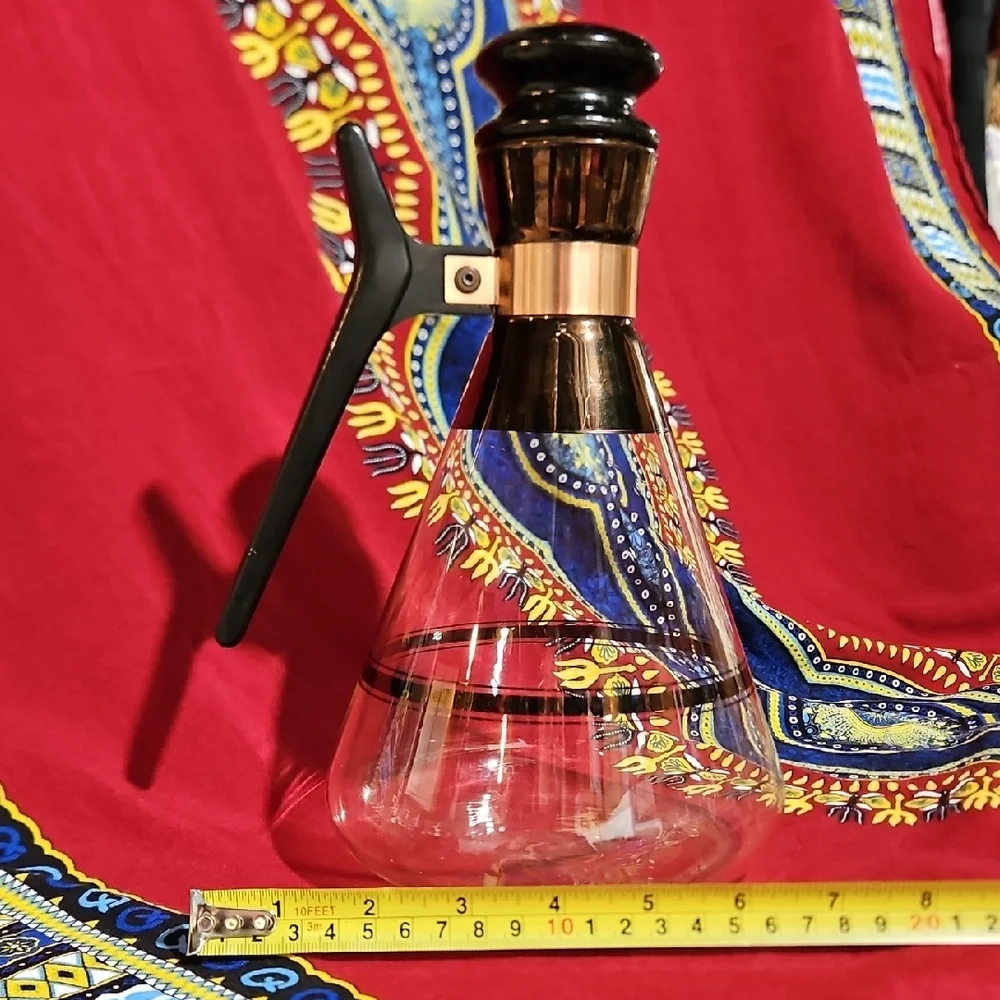 VTG Inland Glass MCM Coffee Carafe Decanter Copper Gold Striped